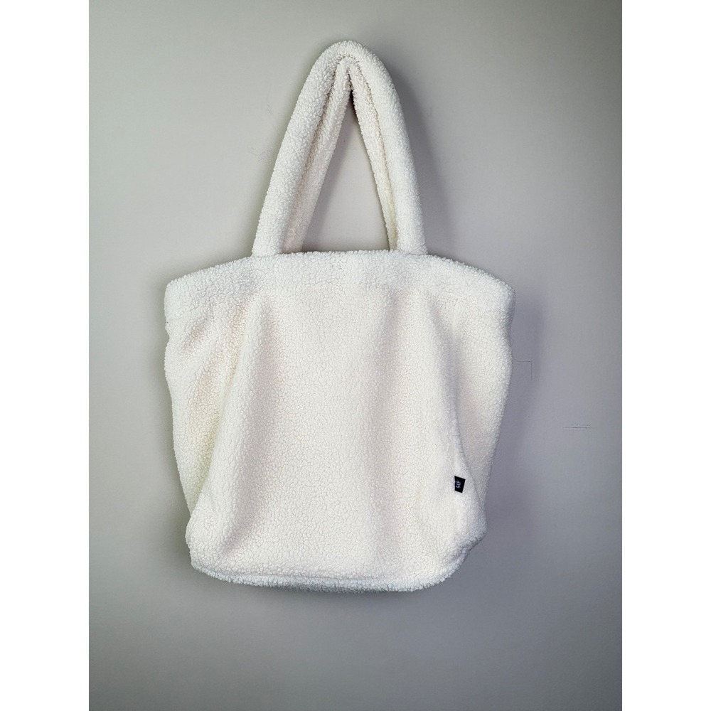 Gap Sherpa Tote Bag Cream Off White Fuzzy Fleece Large Shoulder Bag Handbag